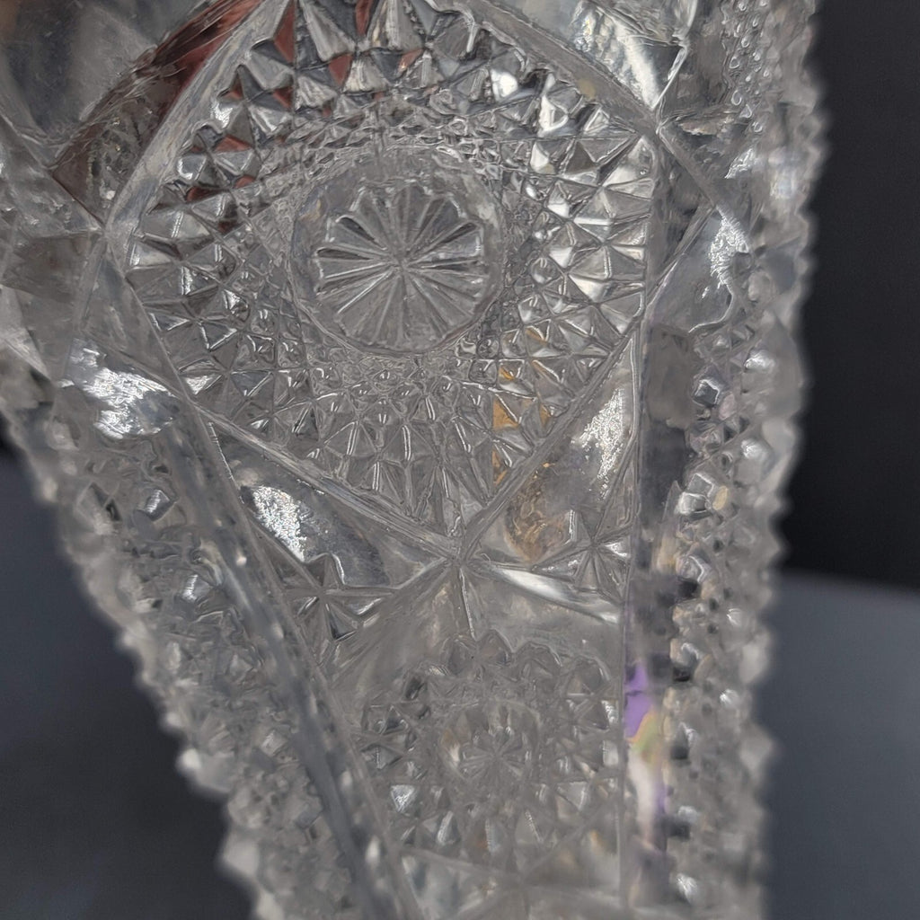 Vintage Pressed Glass Flower Vase Intricate Design 6.5"