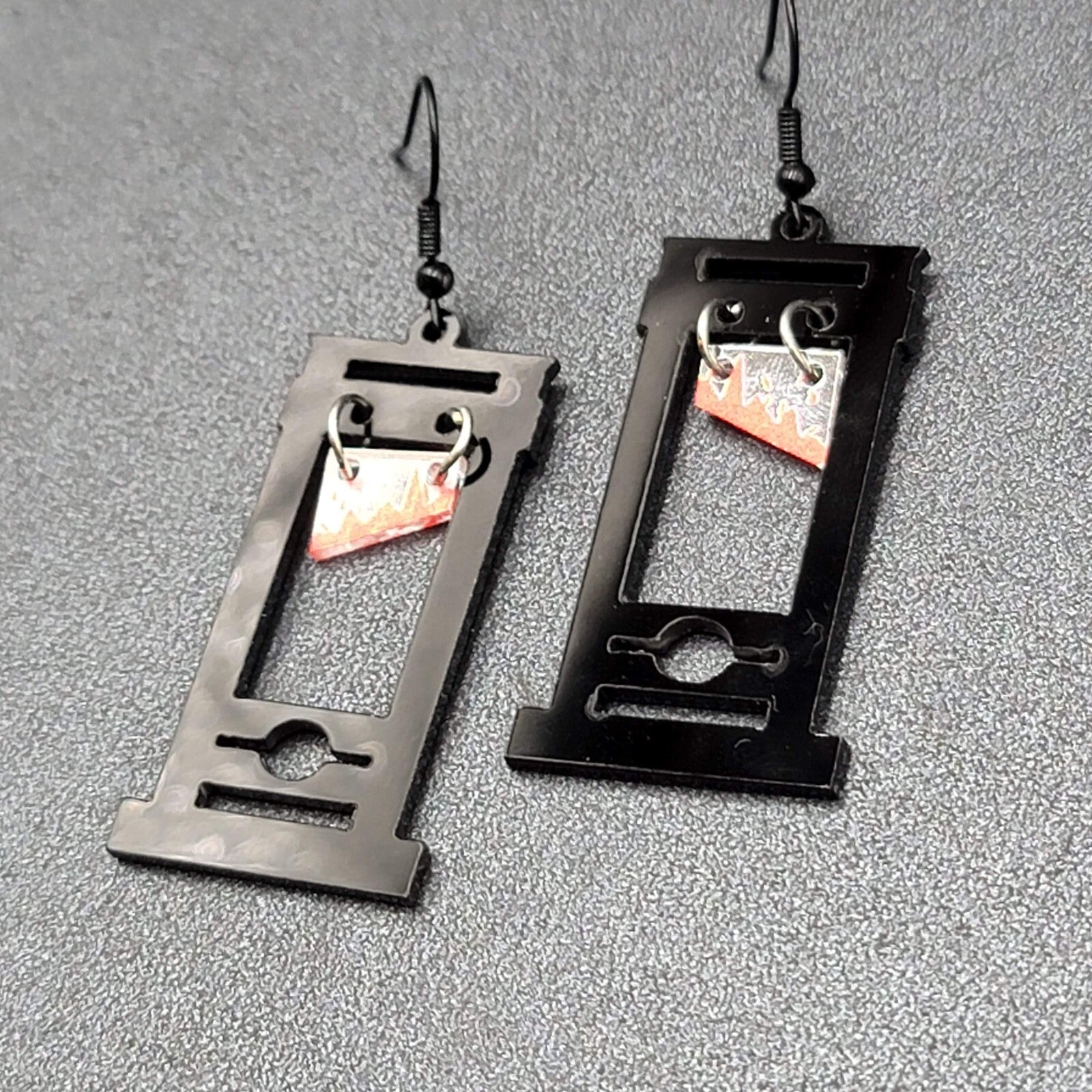 Guillotine Pierced Earrings Black Halloween Gothic Punk Rock 1.75"