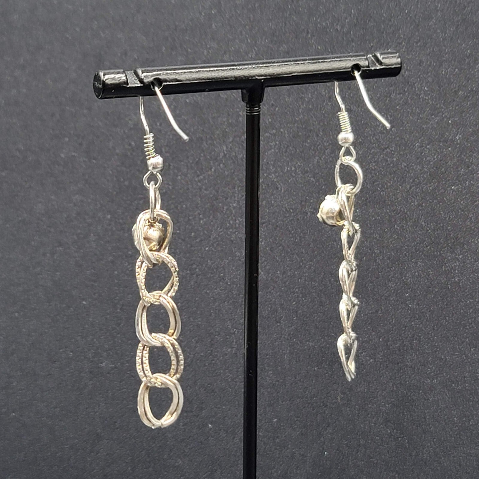 Pierced Earrings Silver tone Rhinestone Dangle Chain 1.75"