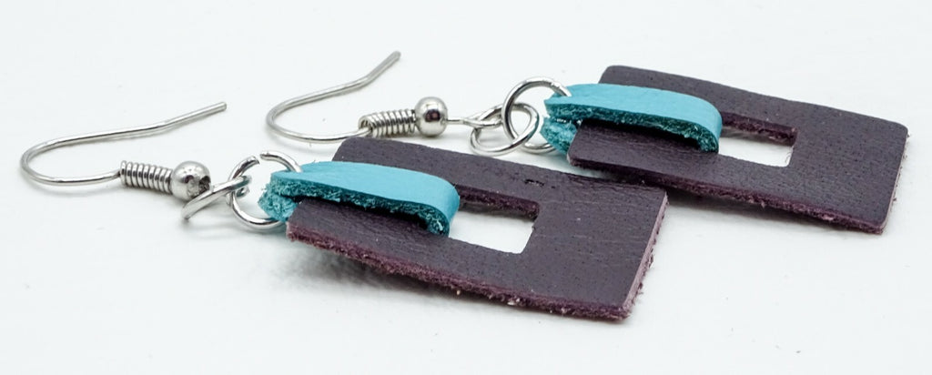 Artisan Dyed Leather Dangle Pierced Earrings Costume Estate Jewelry