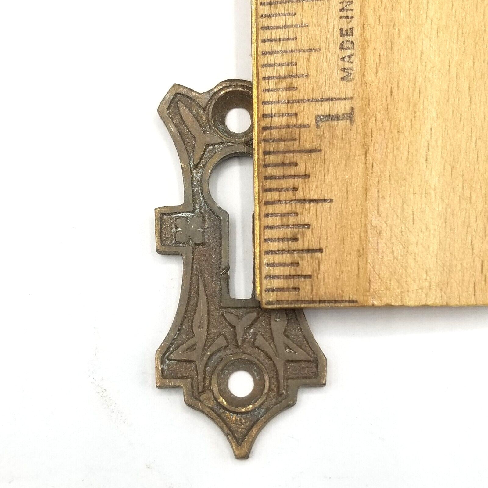 Vintage Ornate Bronze Skeleton Key hole Escutcheon Salvage 2" x 7/8" 3777