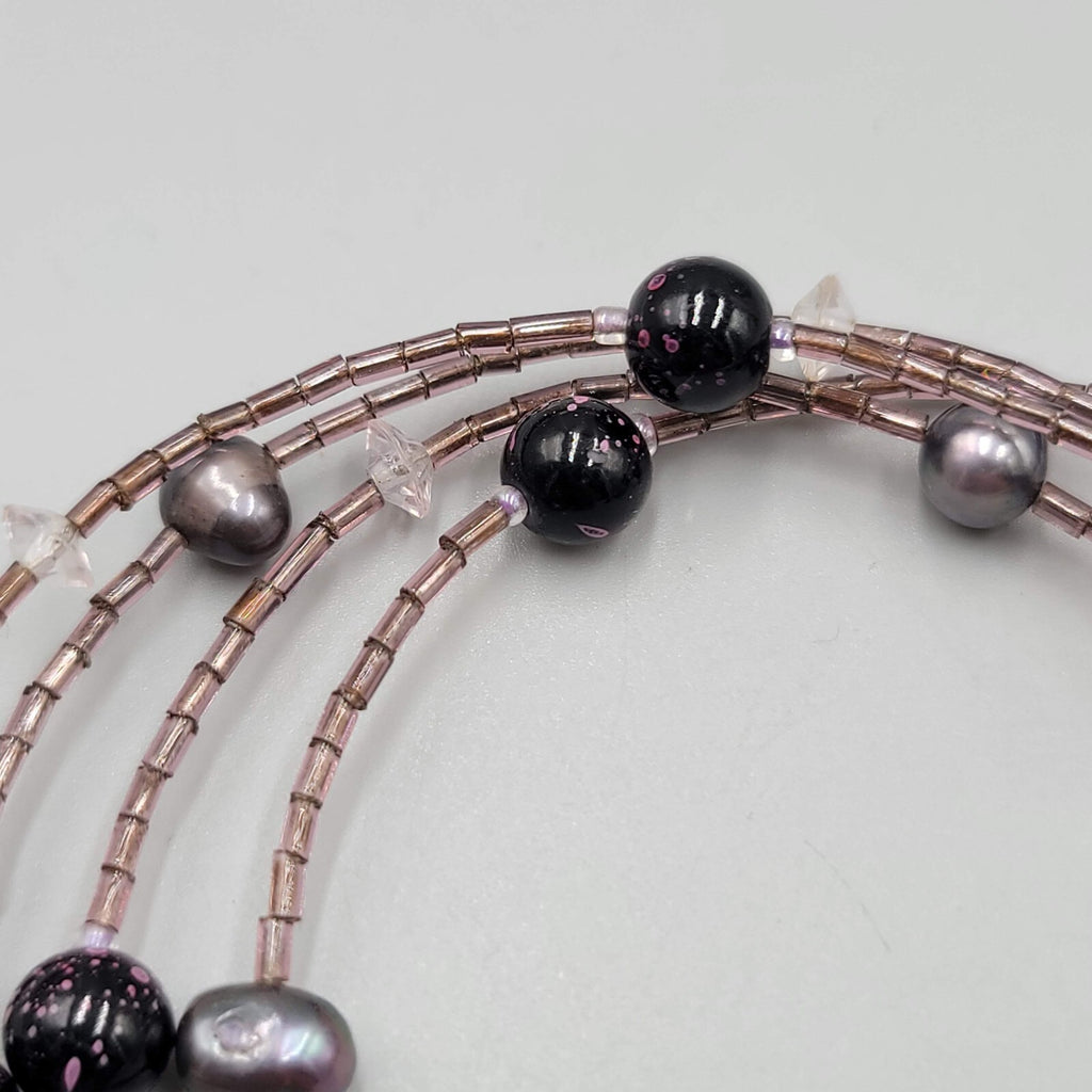Artisan Necklace Real Pearl and Glass Beads Shell Mosaic Pendant 18"