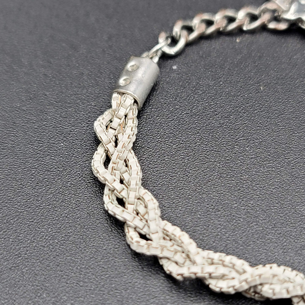 American Eagle Bracelet Braided White Enamel Chain Silver tone 