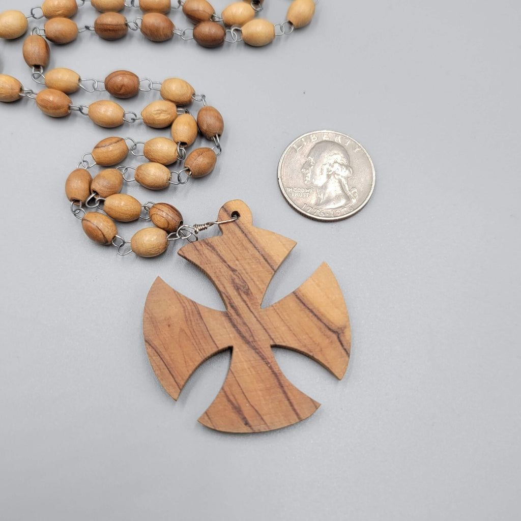 Vintage Wood Cross Bead Necklace Estate Costume Jewelry 26"