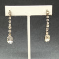 Pierced Earrings Silver tone Rhinestone Retro Dangle 1 3/4"