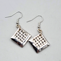 Dangle Square Pierced Earrings Woven Texture Silver tone 1"