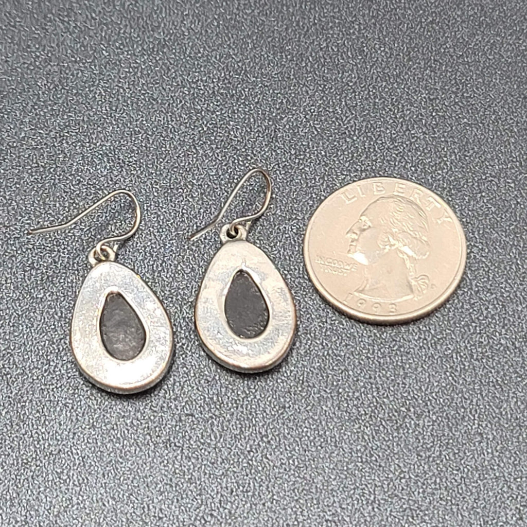 Pierced Earrings Silver tone Imitation Abalone Teardrop Dangle 1"