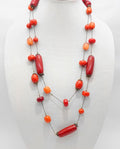 Extra Long Station Necklace Large Bead Single Strand Red Orange Acrylic 60"