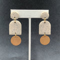 Pierced Earrings Speckled Acrylic Gold tone Geometric Statement Dangle 2 3/8"