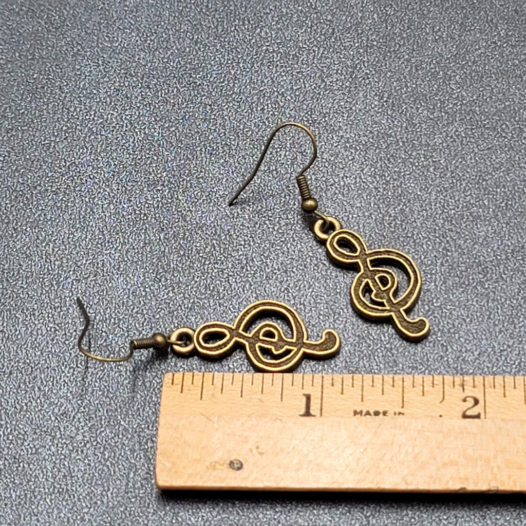New Treble Clef Pierced Earrings Music Bronze tone Dangle 1"
