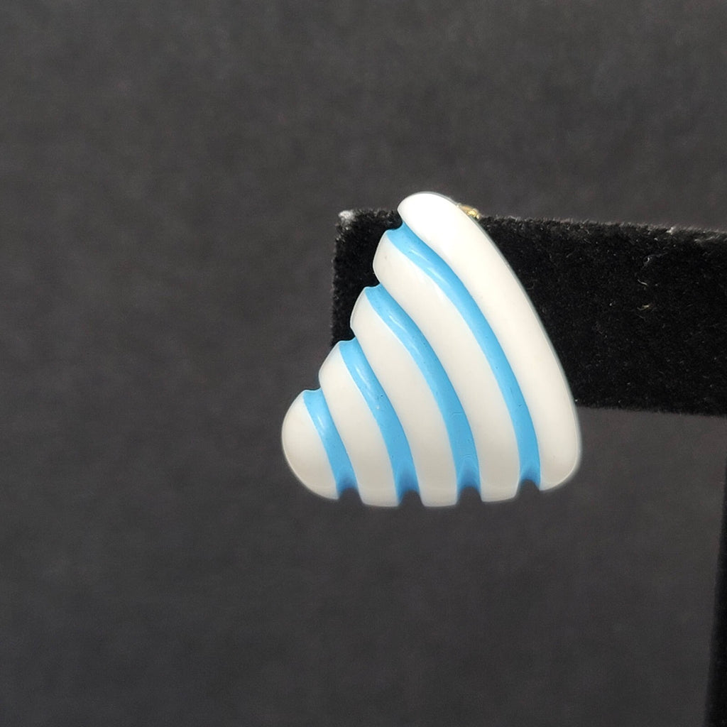 Vintage Clip on Earrings Acrylic White Blue Triangle 1"