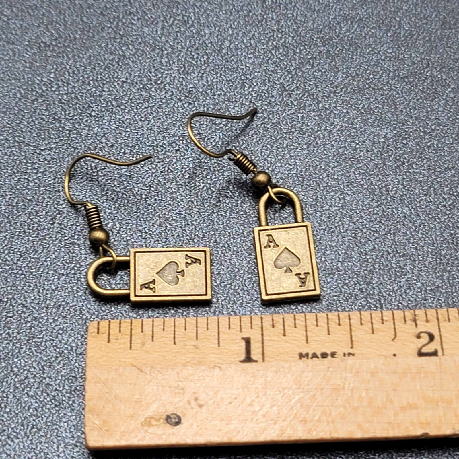 Ace of Spades Pierced Earrings Bronze tone Dangle 3/4"
