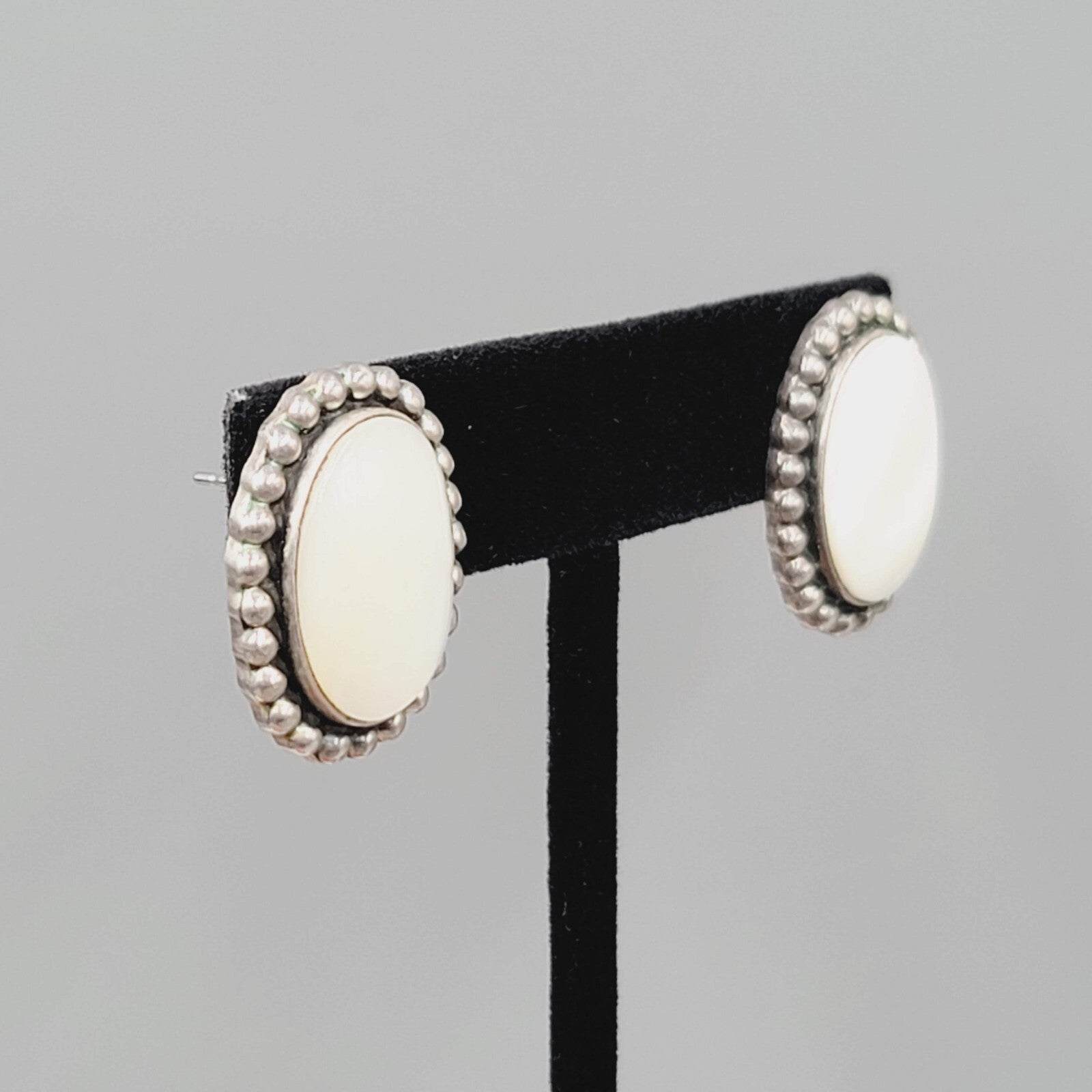 Vintage Signed ATI Mexico Sterling Silver MOP Pierced Earrings Mother of Pearl
