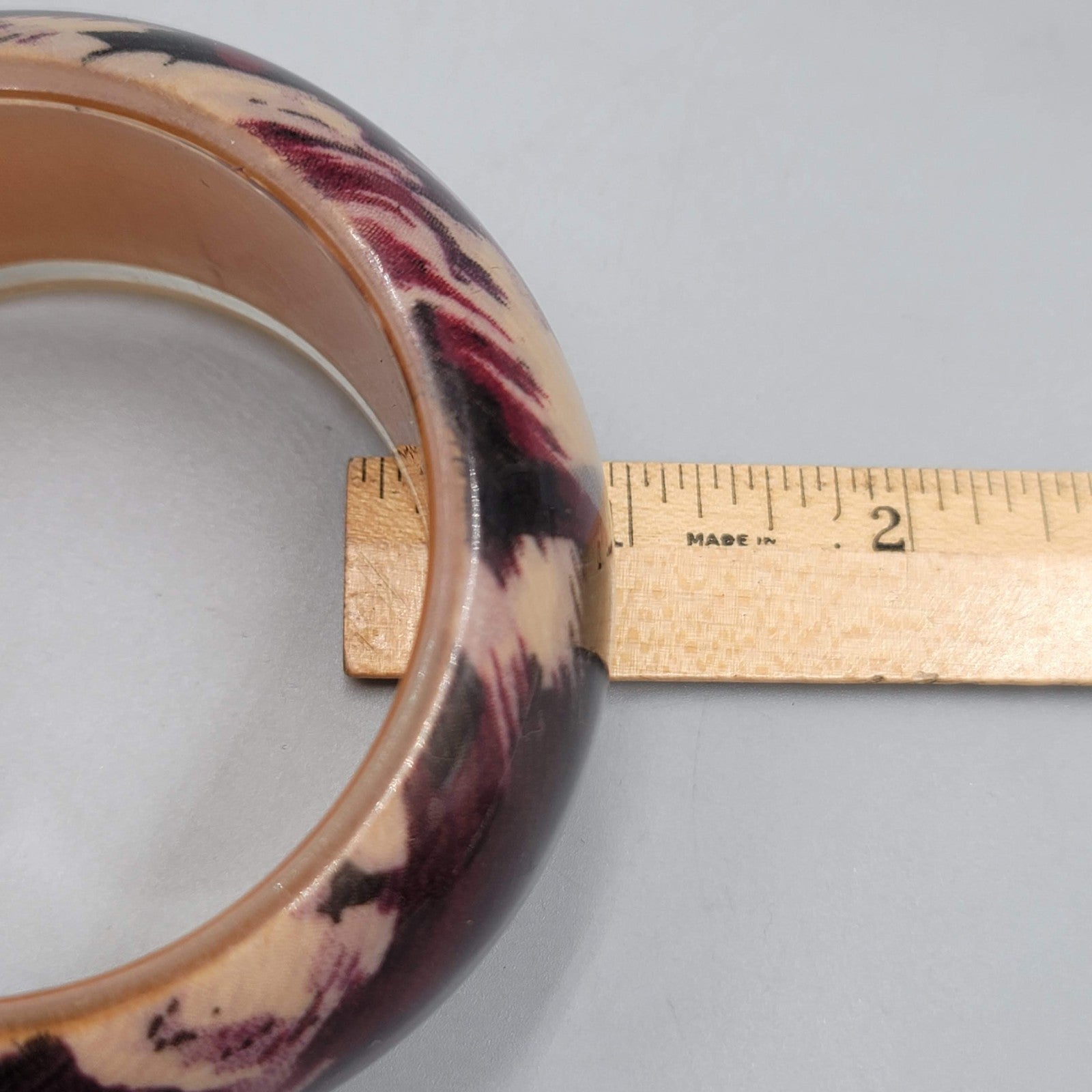 Large Statement Bangle Bracelet Tan Purples 7 in and 2 in wide