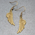 Feather Wings Pierced Earrings Bronze tone Metal Embossed Dangle 1 1/8"