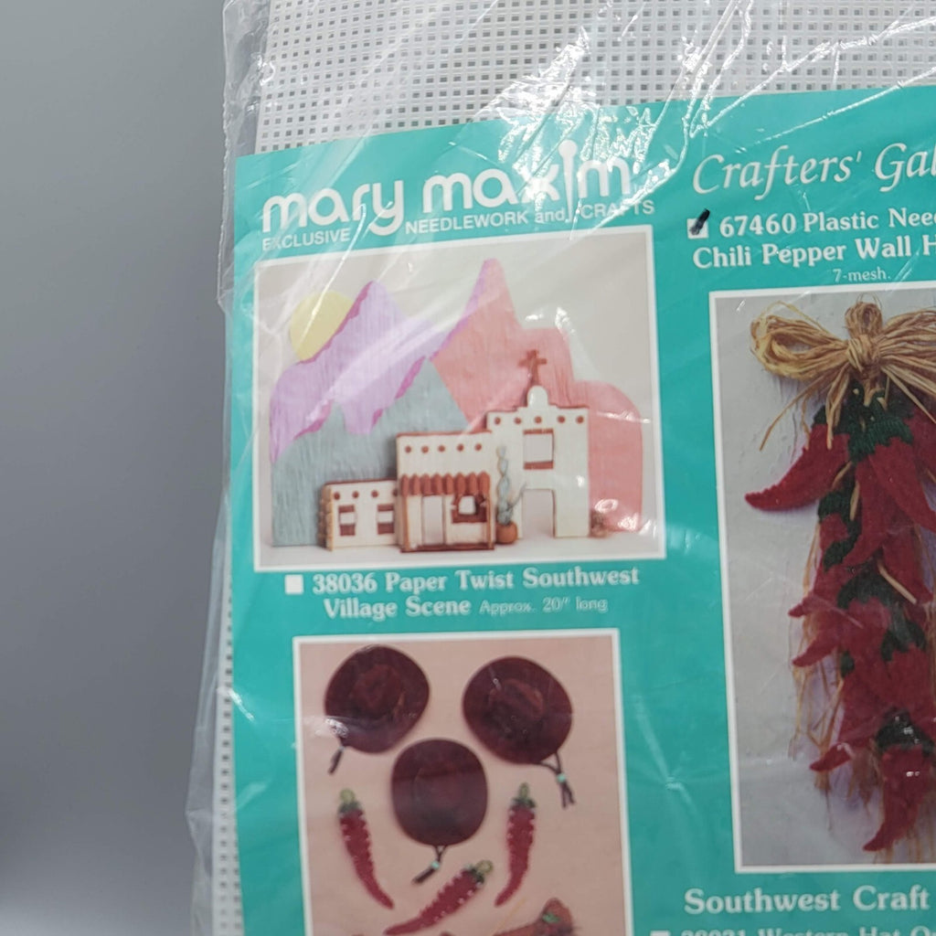 Mary Maxim Needlepoint Chili Peppers Wall Hanging Plastic Craft Kit #67460