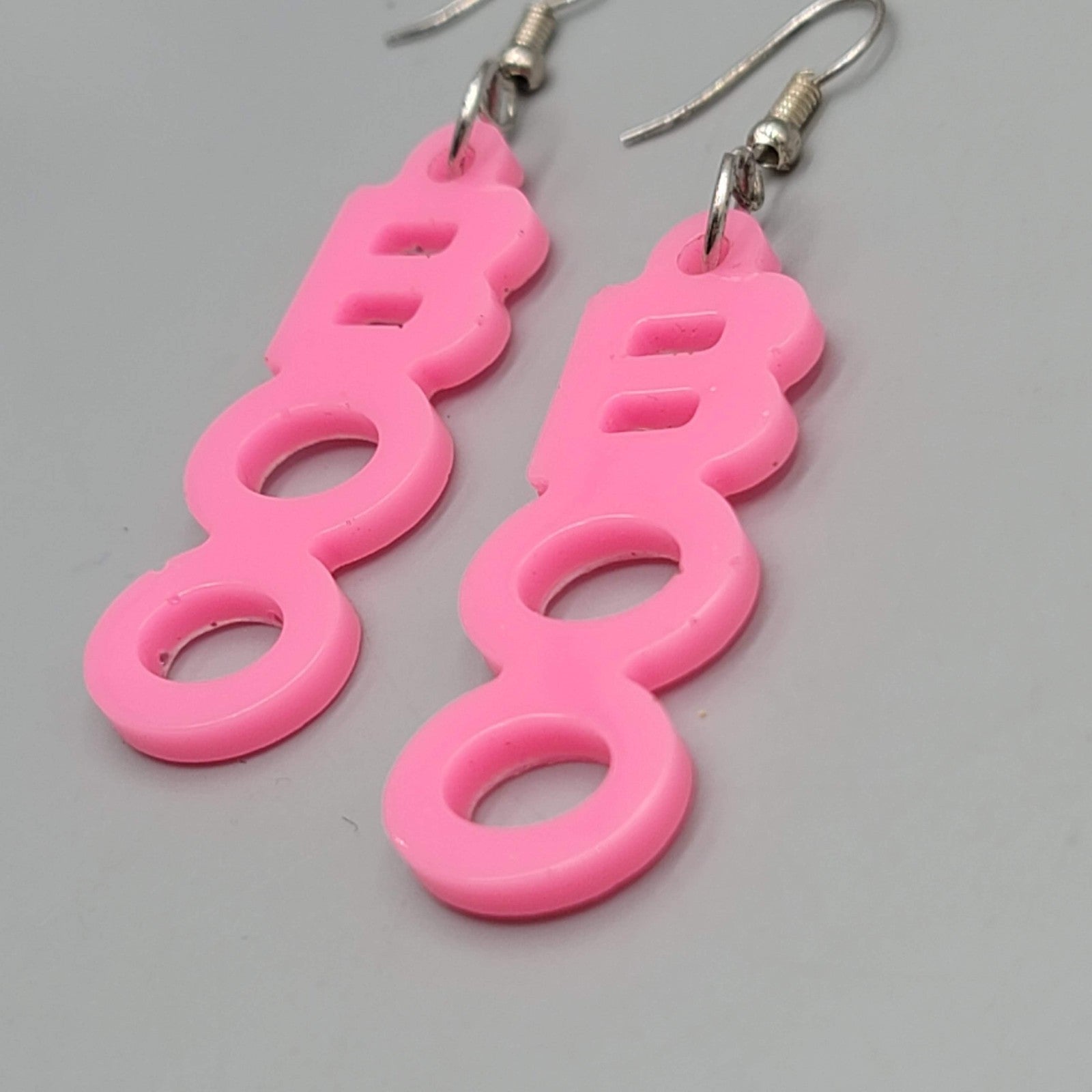 PInk BOO Pierced Earrings Silver tone Dangle 2"