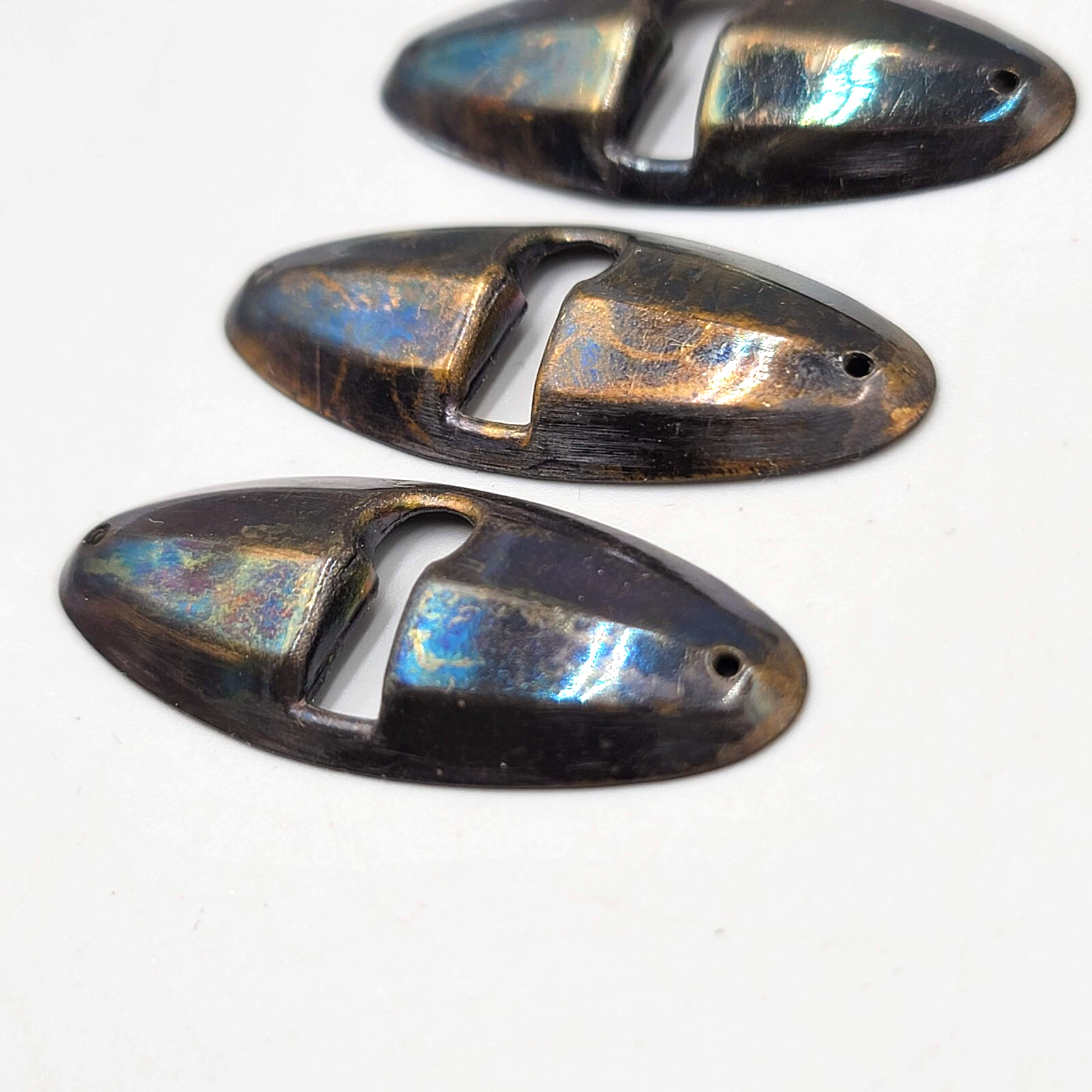Vintage Skeleton Key hole Escutcheon Lot of 4 Hardware Iridescent Black