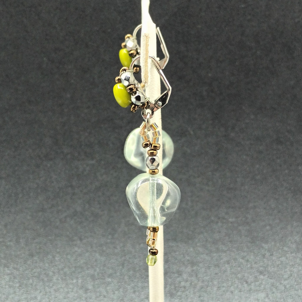 Pierced Earrings Silver tone Multicolor Clear Glass Beaded Dangle 2 1/4"