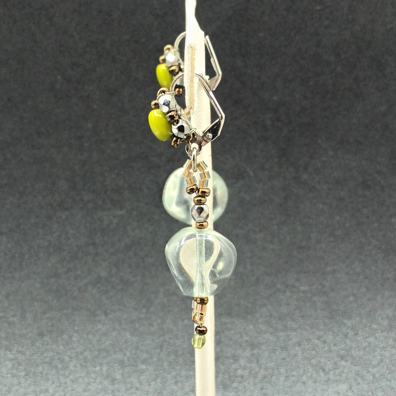 Pierced Earrings Silver tone Multicolor Clear Glass Beaded Dangle 2 1/4"
