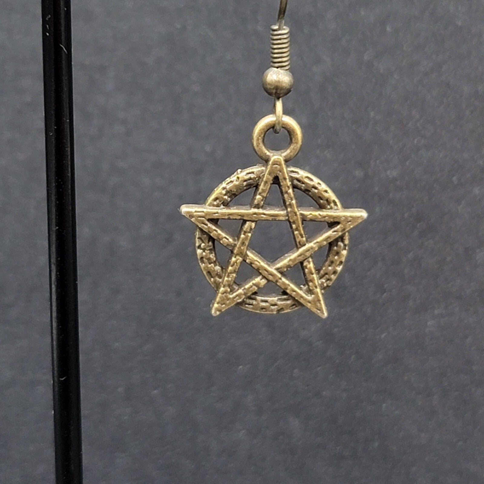 New Pentacle Pierced Earrings Star in Circle Bronze tone Dangle 3/4"