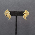 Sterling Silver Pierced Earrings 925 Gold Vermeil 2 Toned Drop Feather  1.25"