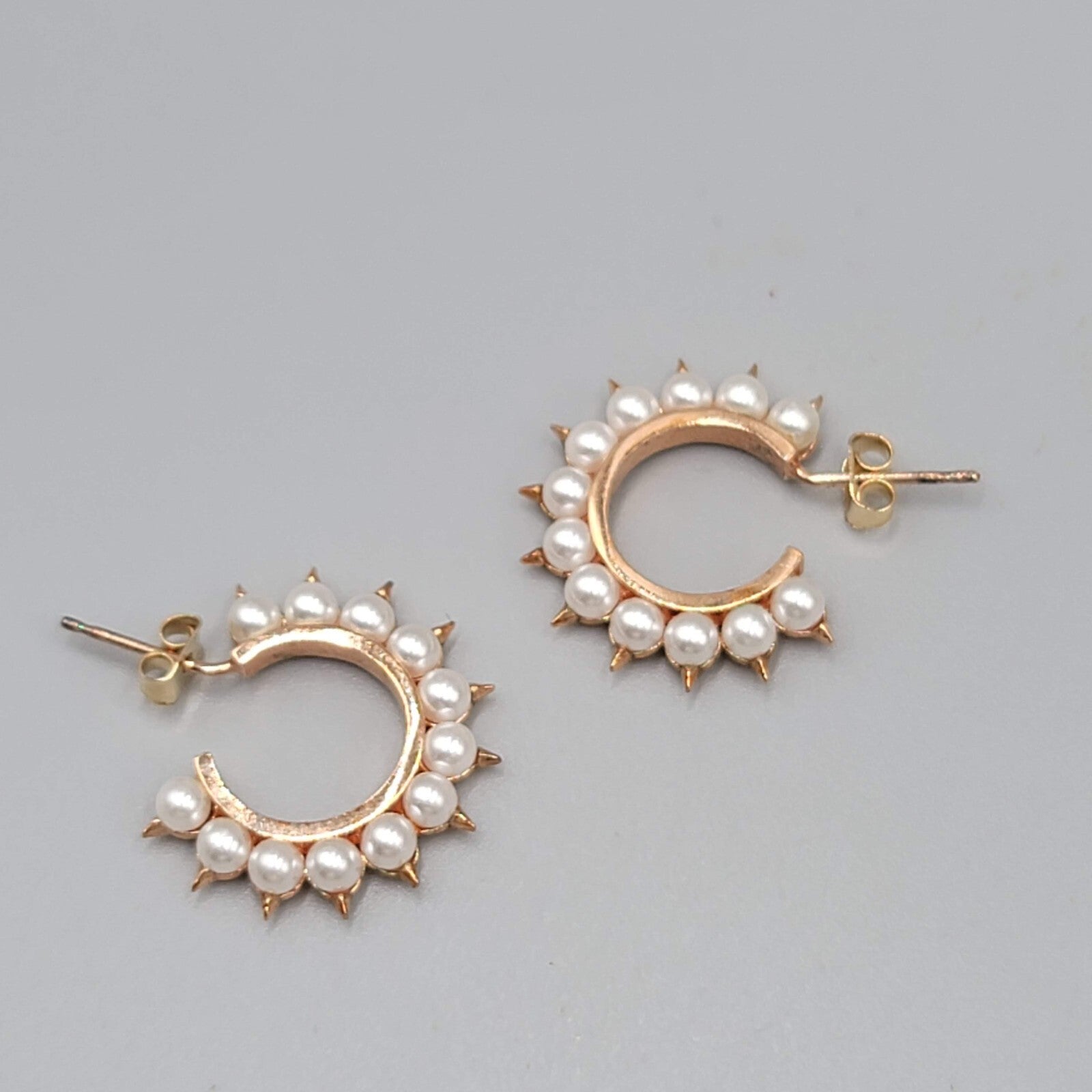 Rose Gold Hoops Pierced Earrings Faux Pearl 3/4"