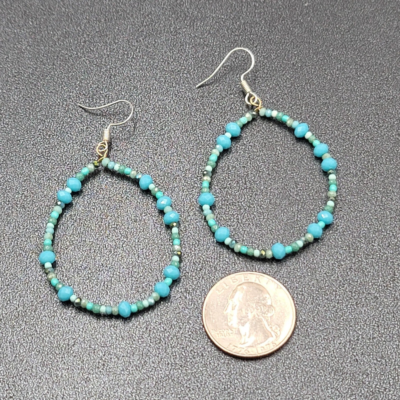 Pierced Earrings Small Crystal Beaded Dangle Teardrop Loops 2"