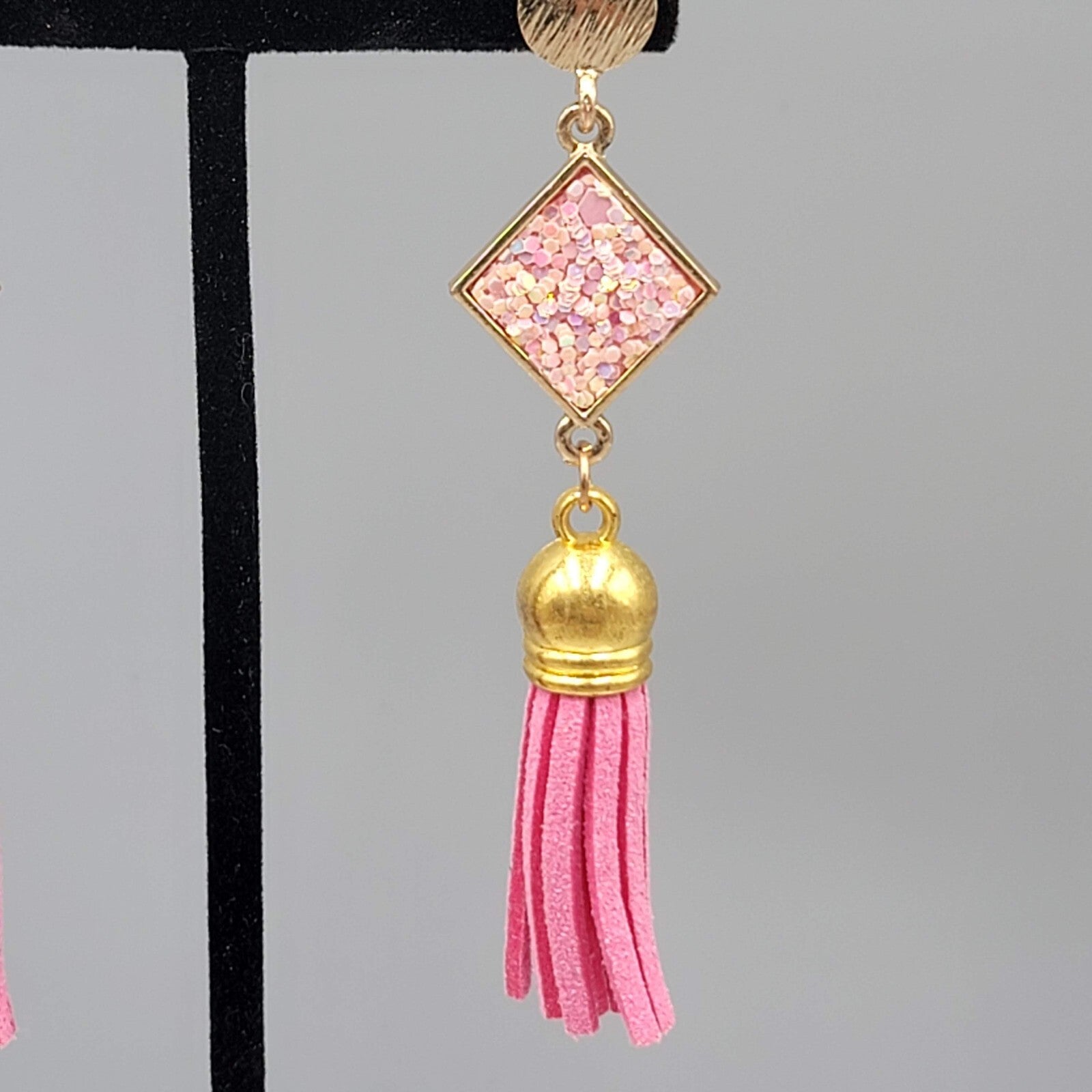 Pink Tassel Pierced Earrings Gold tone Dangle Long 3"