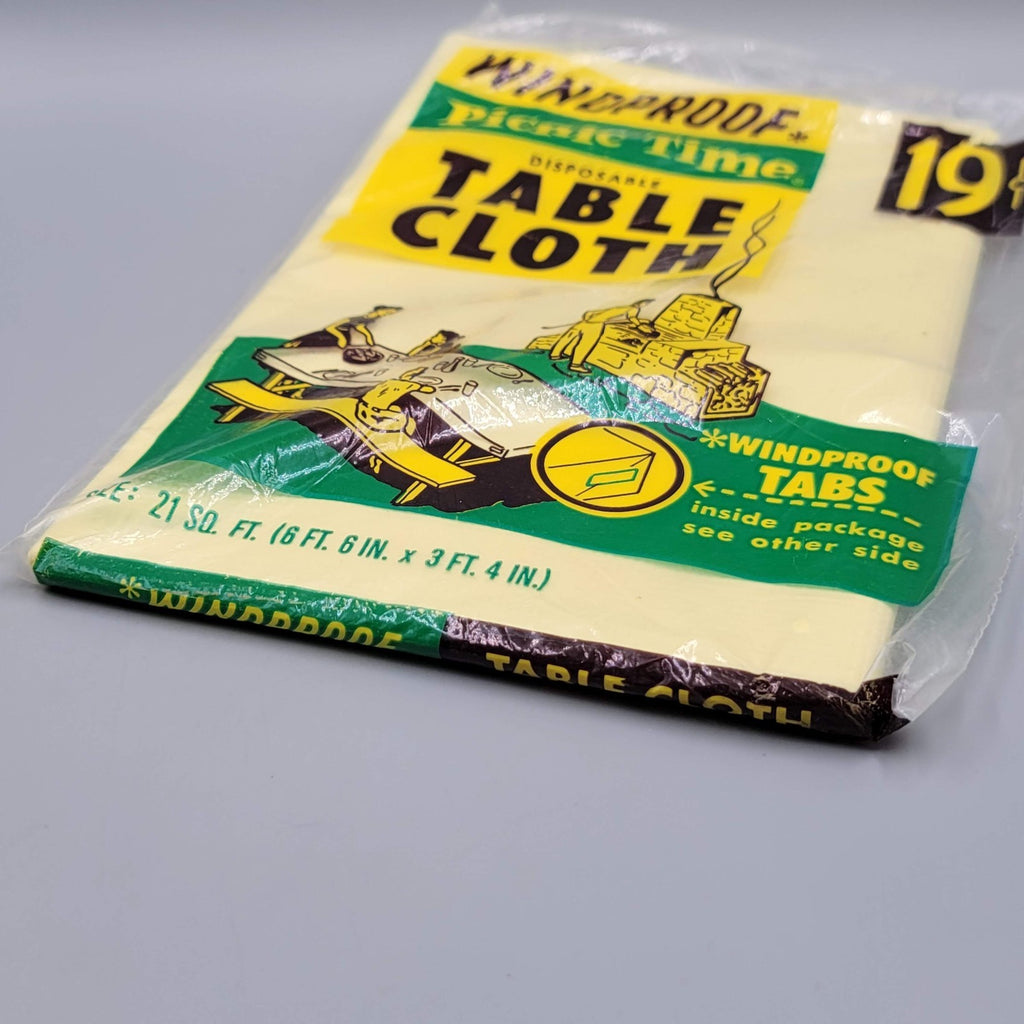Vintage Yellow Windproof Picnic Time Disposable Table Cloth 6'.6"x3'.4" NIP Prop