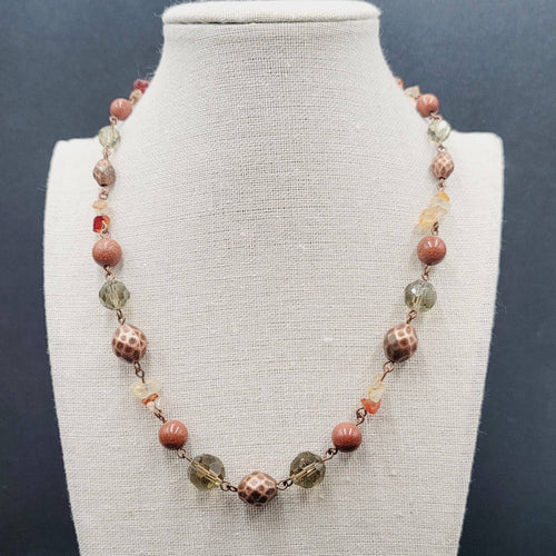 Avon Beaded NecklaceMulti Stone Copper tone 18"-21" Adj
