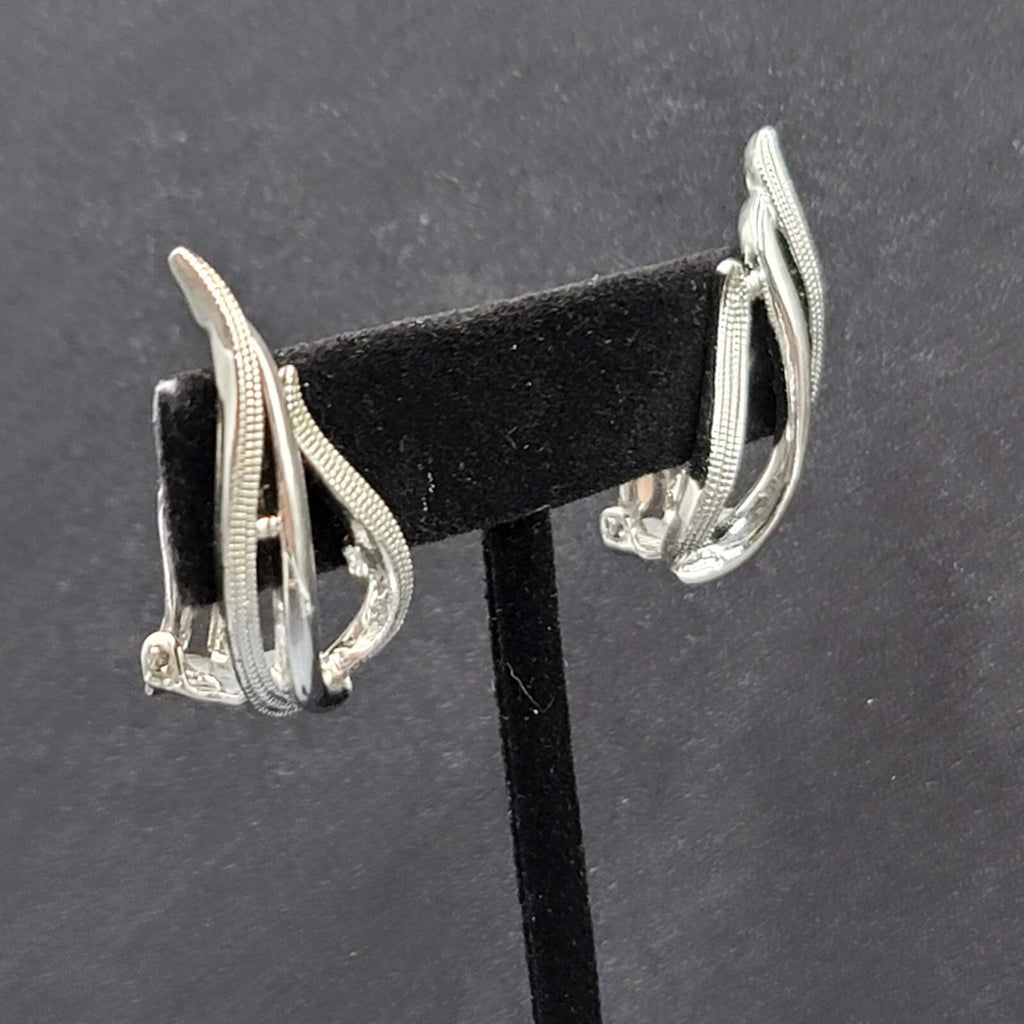 Vintage Sarah Cov Clip on Earrings Open Work Silver tone Climber 1.25"