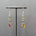 Vintage Pierced Earrings Magnetic Hematite Green Stone Beaded Dangle 1.75"