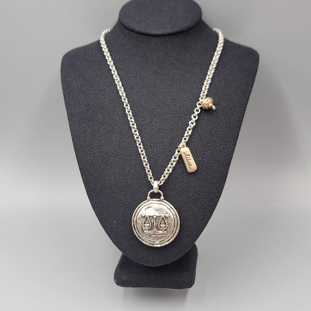 Chicos Libra Necklace Silver tone Charms Pendant Zodiac 18"