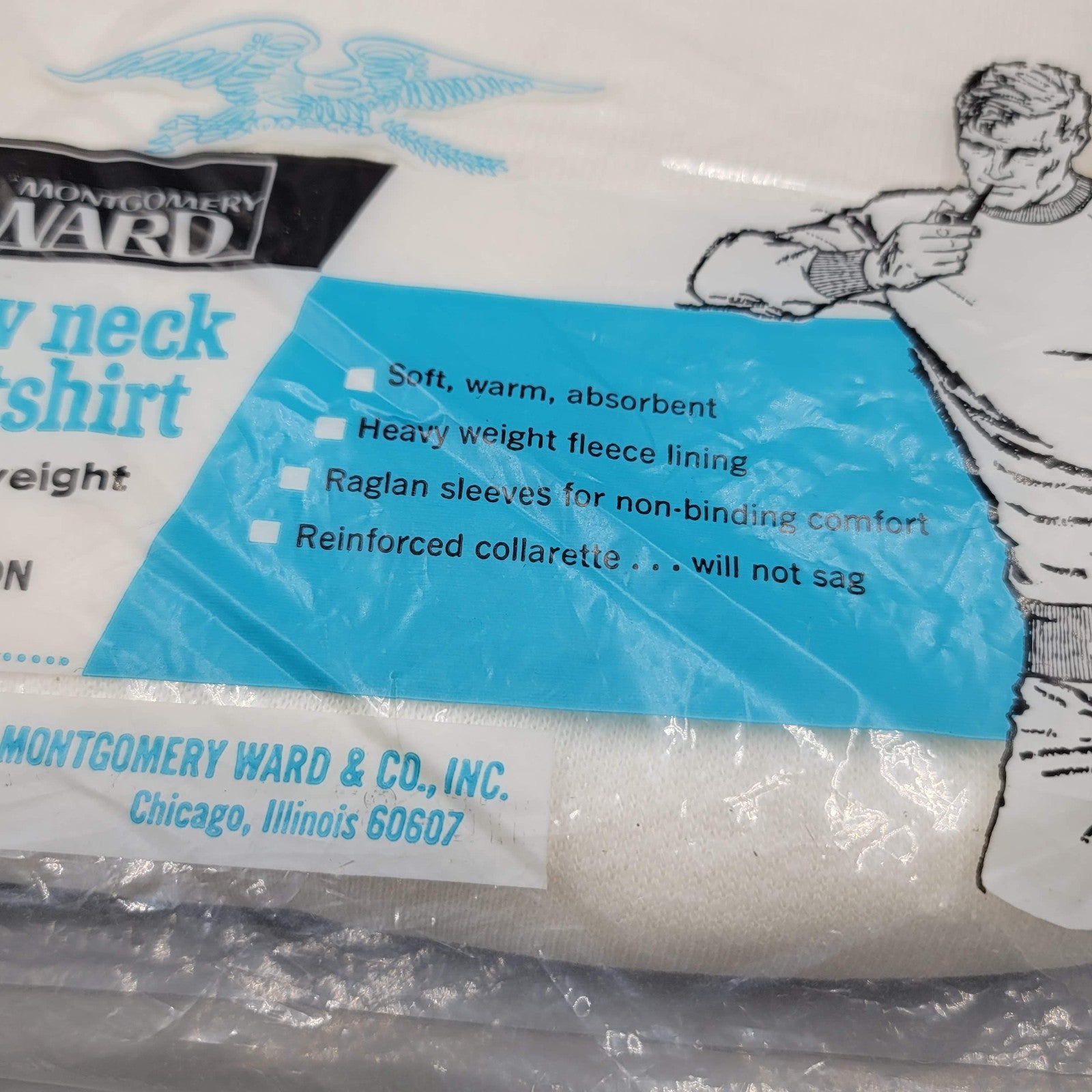 Vintage Montgomery Ward Crewneck Sweatshirt Size Large White NEW OLD STOCK NIP