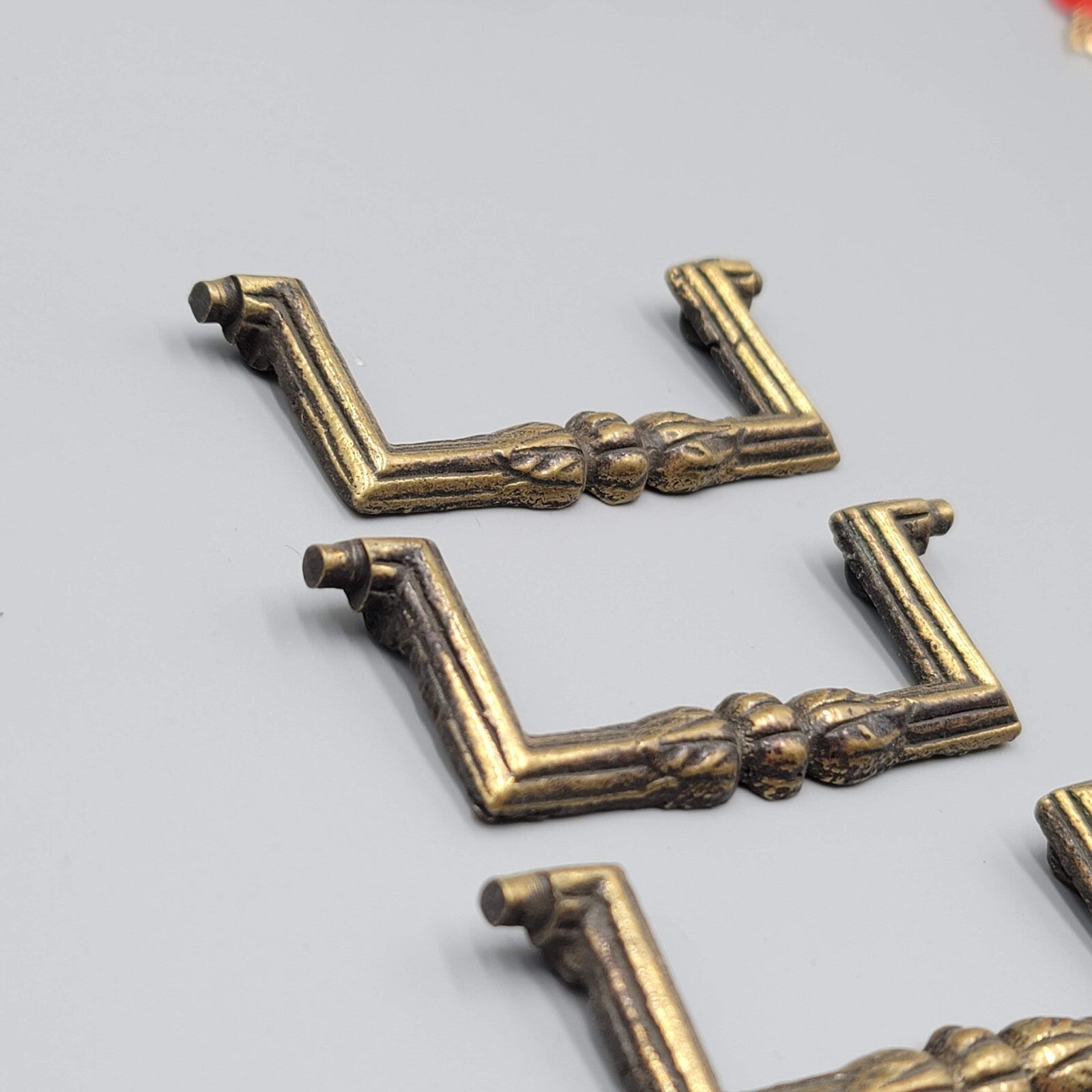 Vtg Leaf Brass Bail Drop Drawer Pull Hardware Set of 4 Reclaimed Part 3"