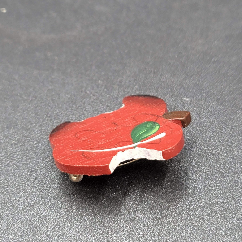 Vintage Brooch Pierced Earrings Set Wood Hand Painted Apple Teacher Gift