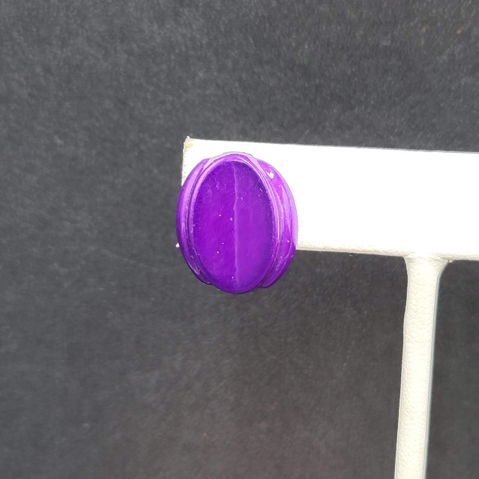 Vintage Pierced Earrings Dark Purple Enamel over Metal Oval Studs 3/4"