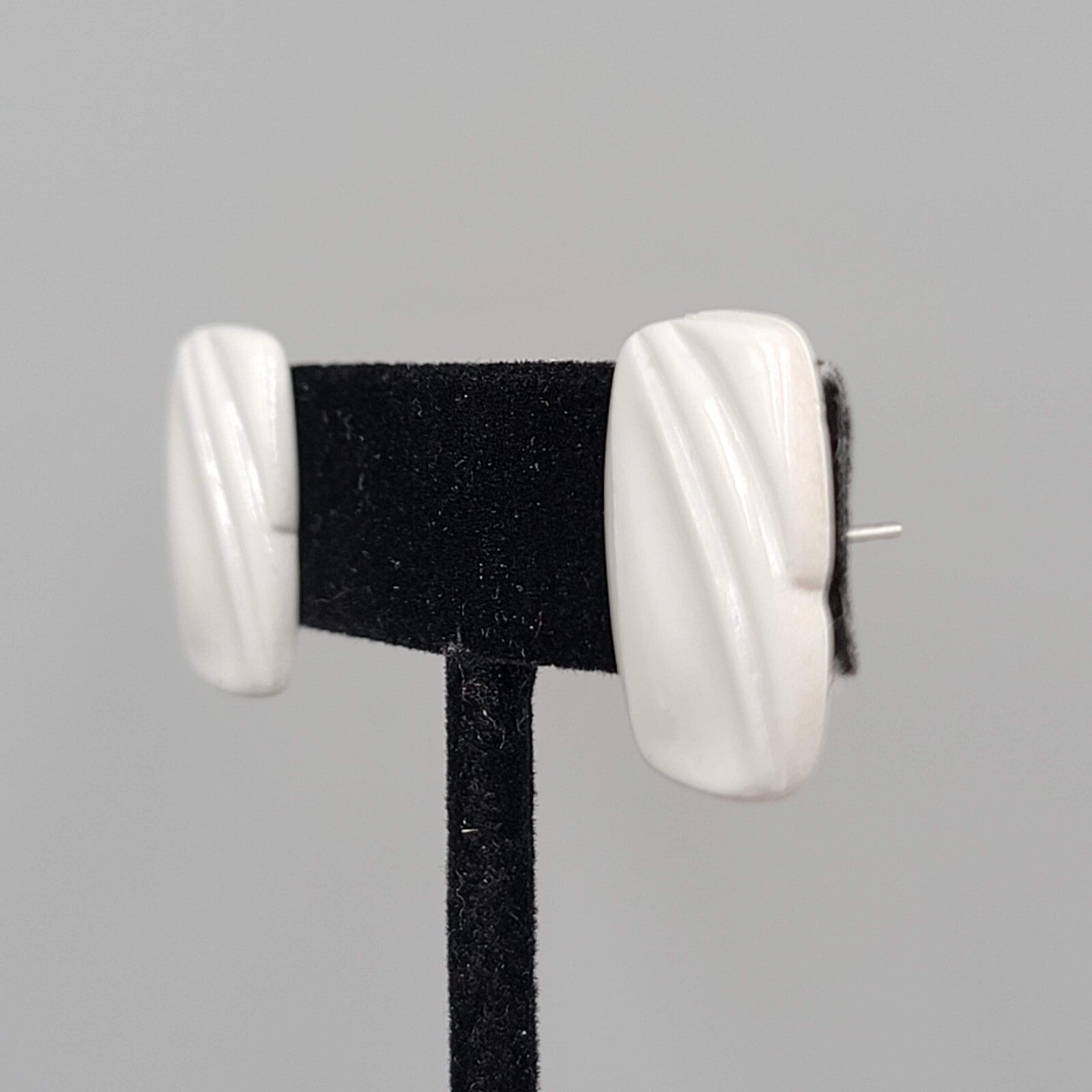 Vintage Gray Pierced Earrings Simple Acrylic Rectangle Drop 3/4"