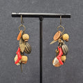 Charm Pierced Earrings Bronze tone Seashells Beads 2"