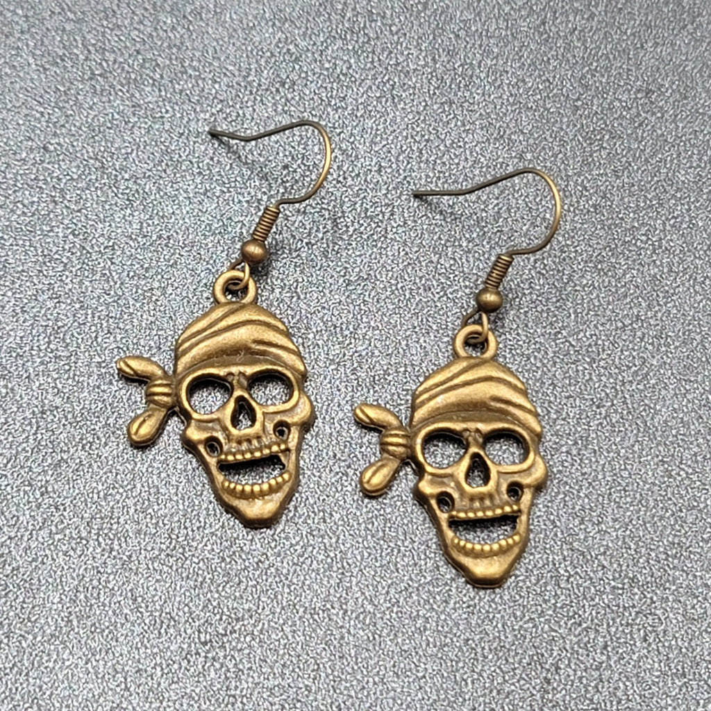 New Pirate Pierced Earrings Bronze tone Dangle 1 1/8"