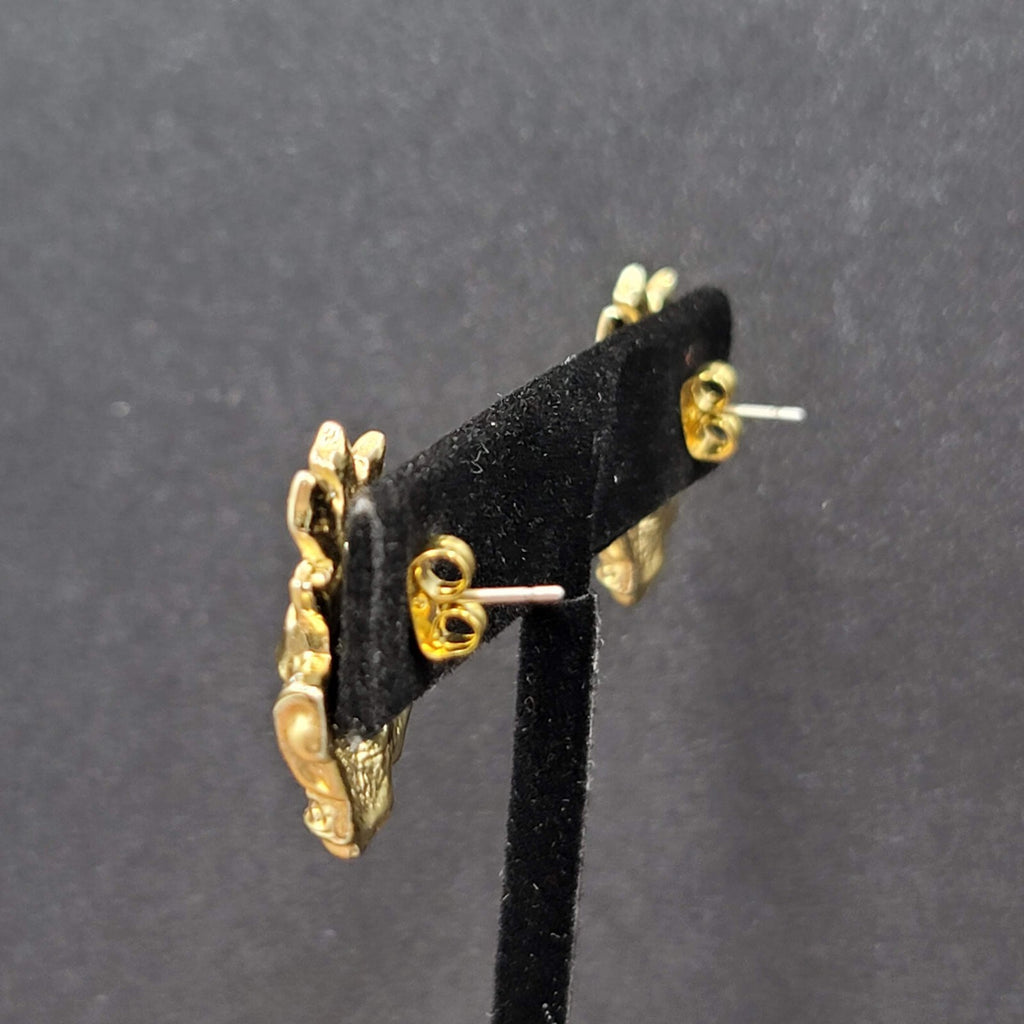 Christmas Bells Pierced Earrings Gold tone Holly Drop 7/8"