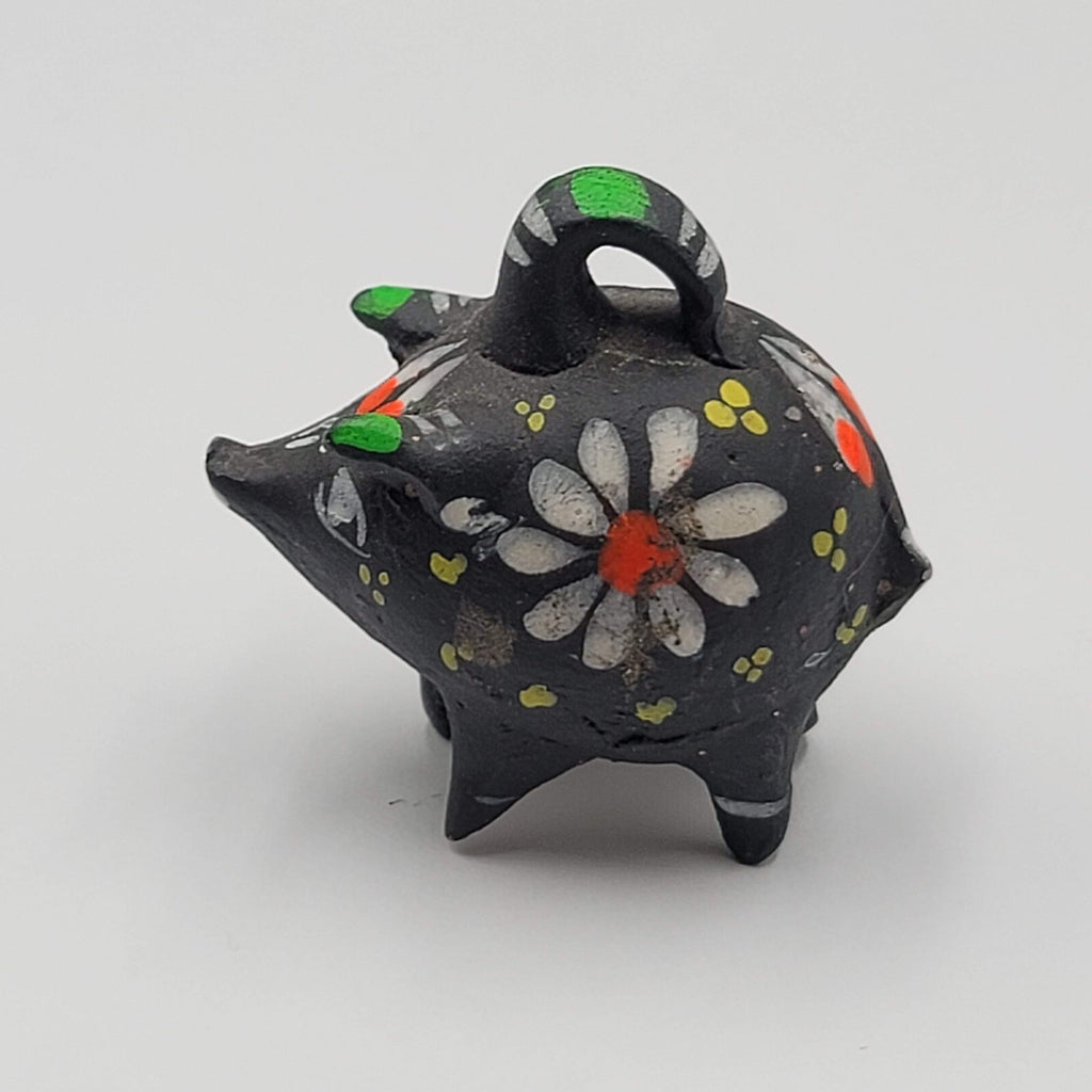 Clay Pottery Mexico Piggy Bank Vintage Folk Art Hand Painted Miniature 2"