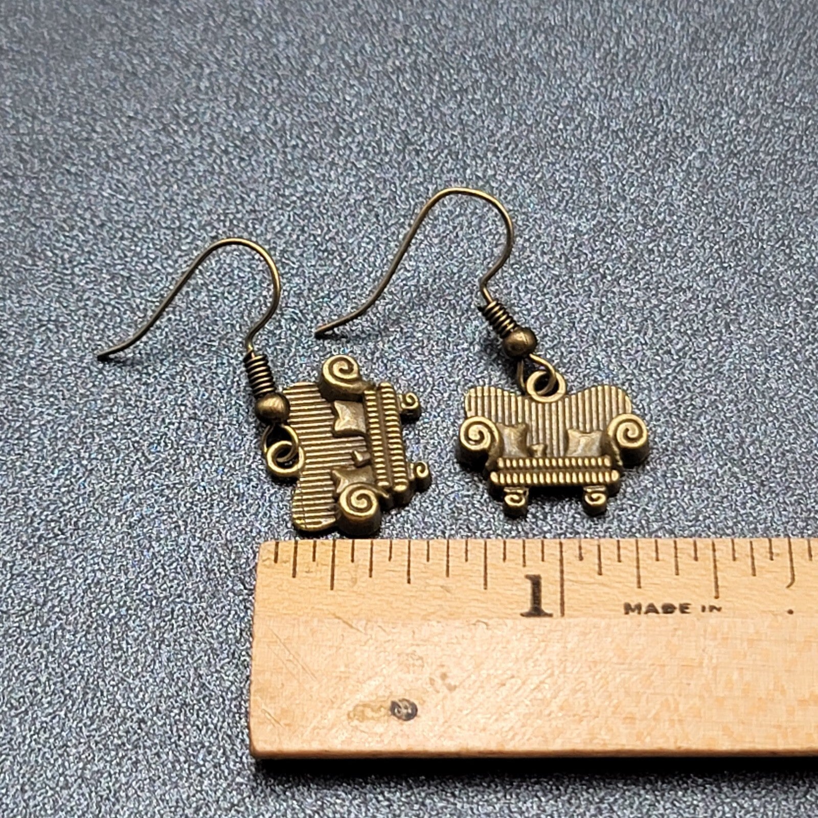 New Cozy Sofa Couch Pierced Earrings Bronze tone Tool Dangle 5/8"