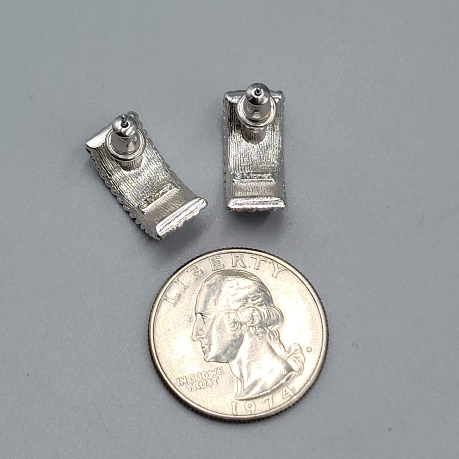 Monet Pierced Earrings Silver Plated Textured Drop 3/4"