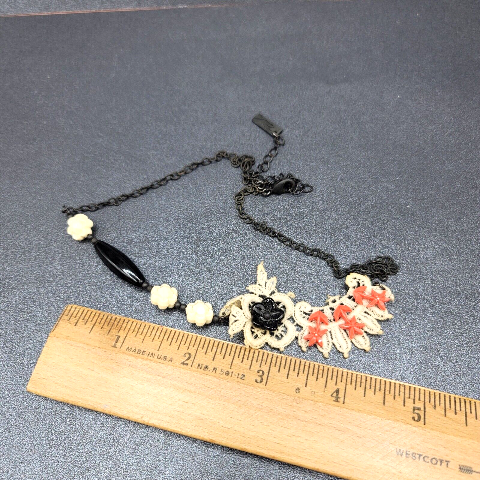Alexandra Francois Lace Necklace Black Chain Signed French Designer 18"-21"
