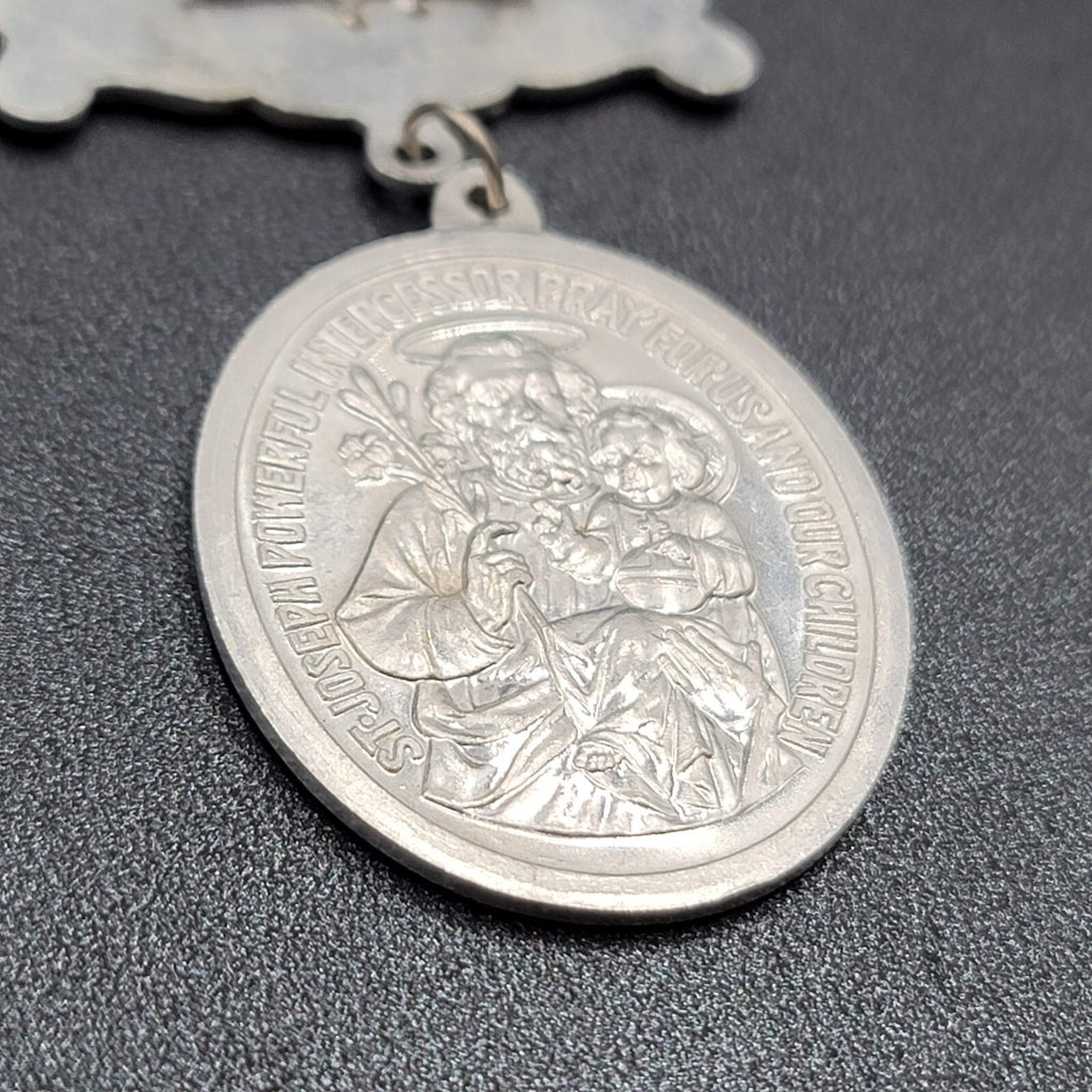 Vintage GUILD Large Badge Brooch Pin St Joseph Silver tone 3"