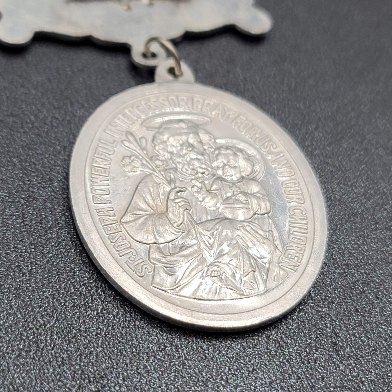 Vintage GUILD Large Badge Brooch Pin St Joseph Silver tone 3"