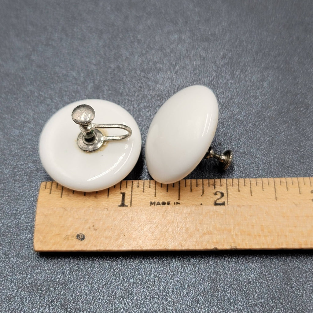 Vintage Clip on Earrings Large White Acrylic Dome Round Pin-up 1 1/8"