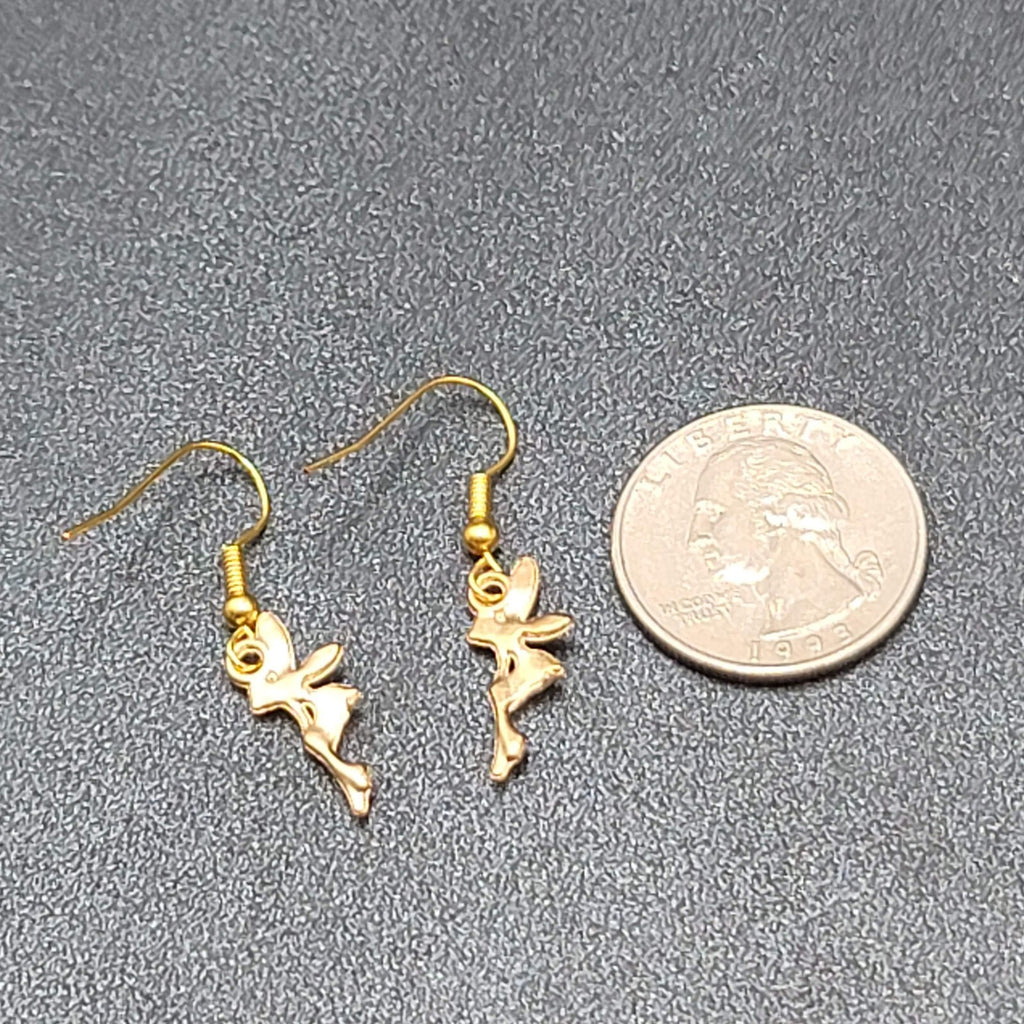 Fairy Pierced Earrings Gold tone Dangle 5/8"